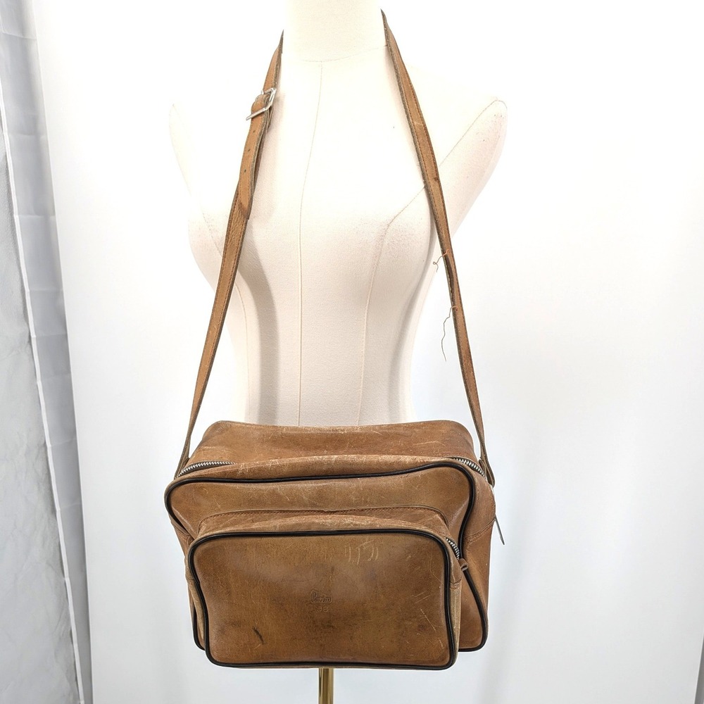 Vintage Leather Camera Bag‎ Crossbody Brown Distressed Utility 12x8 Perrin